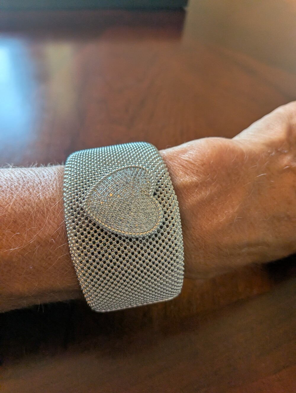 Silver Mesh Heart Accent Smart Bracelet